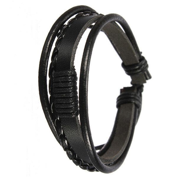 Bracelet En Cuir De Surf Tissé Tribal Multicouche Pour Hommes