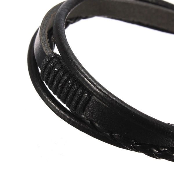 Bracelet En Cuir De Surf Tissé Tribal Multicouche Pour Hommes