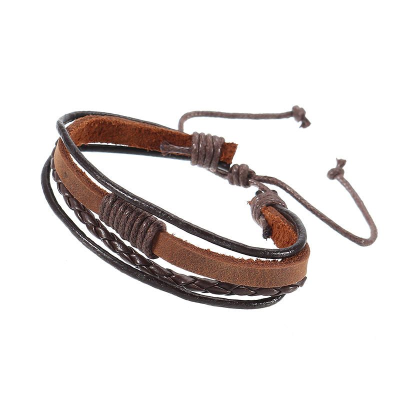 Bracelet En Cuir De Surf Tissé Tribal Multicouche Pour Hommes