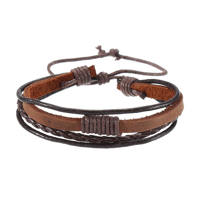 Bracelet En Cuir De Surf Tissé Tribal Multicouche Pour Hommes