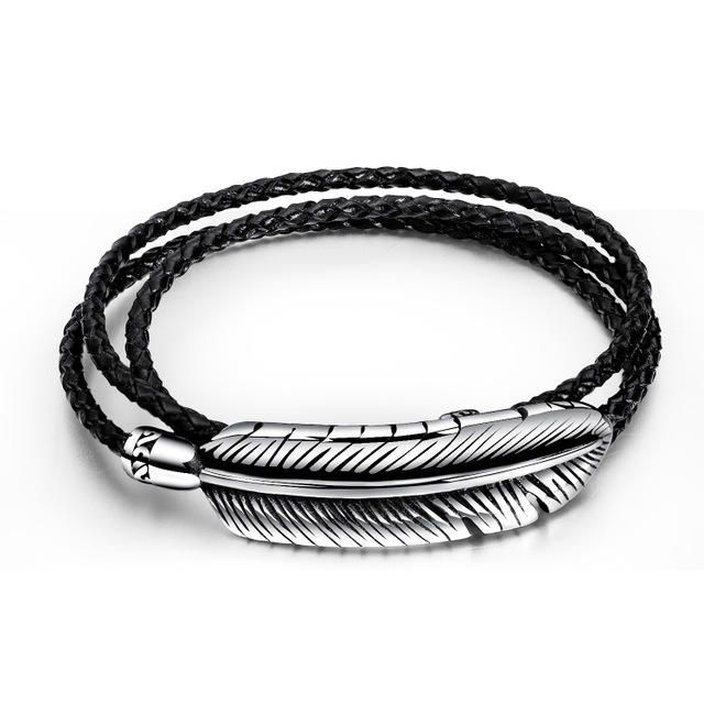 Bracelet En Cuir Tressé Multicouche En Acier Inoxydable Pour Homme En Acier Titane