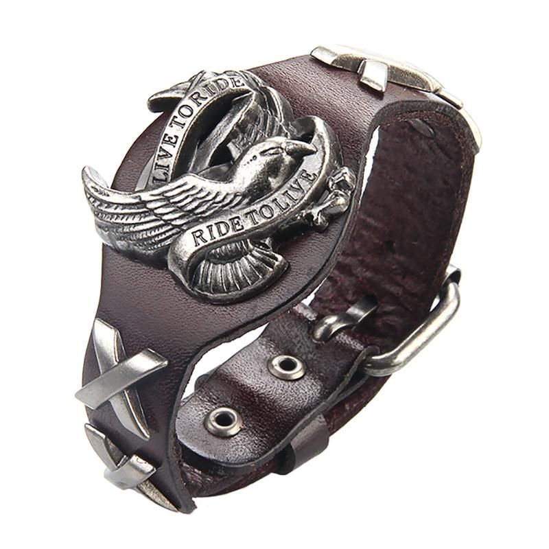 Bracelet En Cuir Véritable Punk Bracelet En Alliage Bracelet Aigle Pour Hommes Femmes