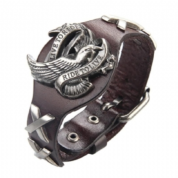 Bracelet En Cuir Véritable Punk Bracelet En Alliage Bracelet Aigle Pour Hommes Femmes