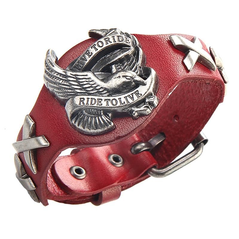 Bracelet En Cuir Véritable Punk Bracelet En Alliage Bracelet Aigle Pour Hommes Femmes