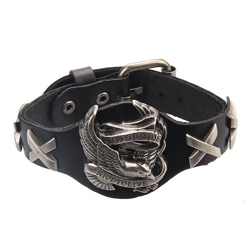 Bracelet En Cuir Véritable Punk Bracelet En Alliage Bracelet Aigle Pour Hommes Femmes