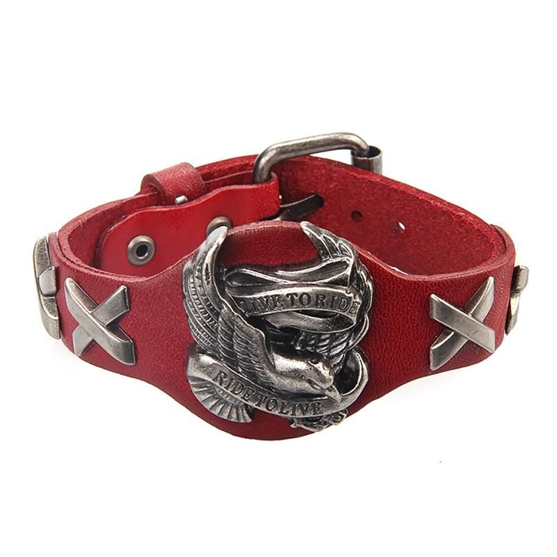 Bracelet En Cuir Véritable Punk Bracelet En Alliage Bracelet Aigle Pour Hommes Femmes