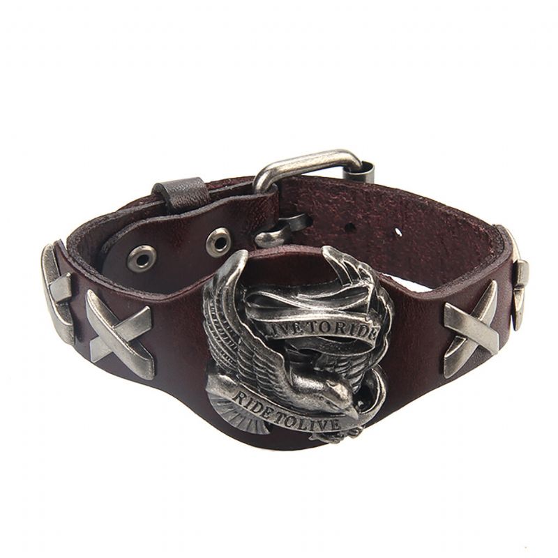 Bracelet En Cuir Véritable Punk Bracelet En Alliage Bracelet Aigle Pour Hommes Femmes