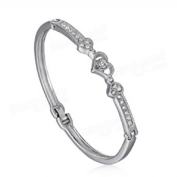 Bracelet Élégant En Forme De Coeur Avec Strass En Argent Pour Femme