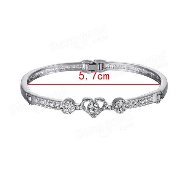 Bracelet Élégant En Forme De Coeur Avec Strass En Argent Pour Femme