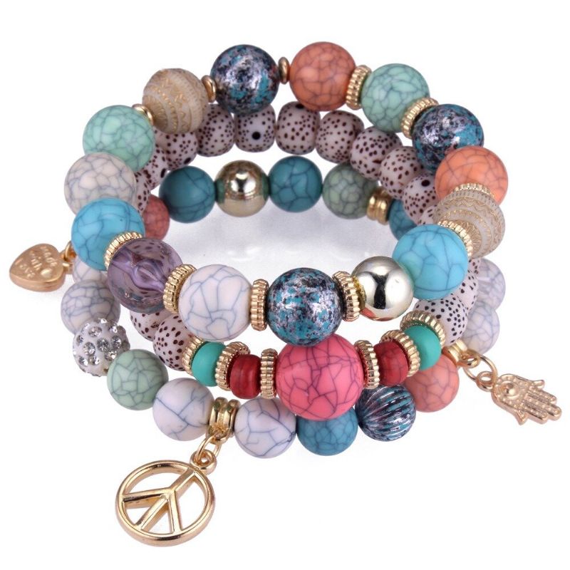 Bracelet Ethnique Multicouche Perlé Bracelet Pendentif En Alliage De Pierre Naturelle Colorée Pour Femme