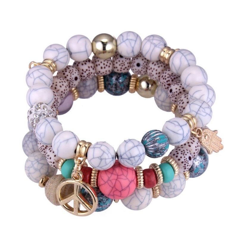 Bracelet Ethnique Multicouche Perlé Bracelet Pendentif En Alliage De Pierre Naturelle Colorée Pour Femme