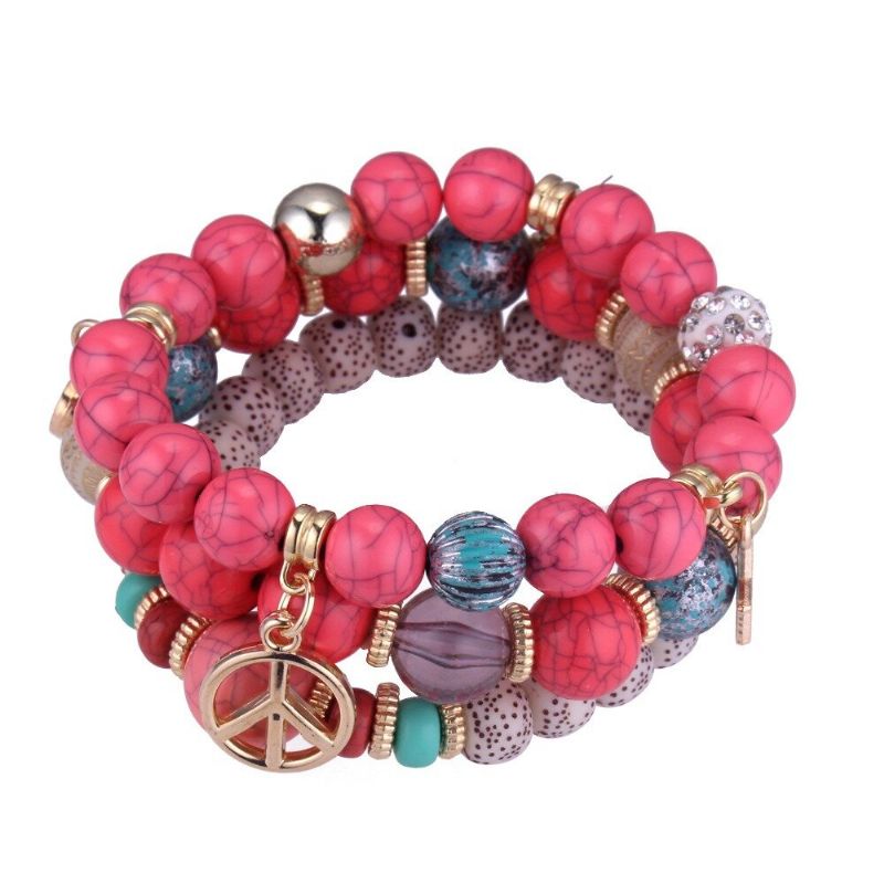 Bracelet Ethnique Multicouche Perlé Bracelet Pendentif En Alliage De Pierre Naturelle Colorée Pour Femme