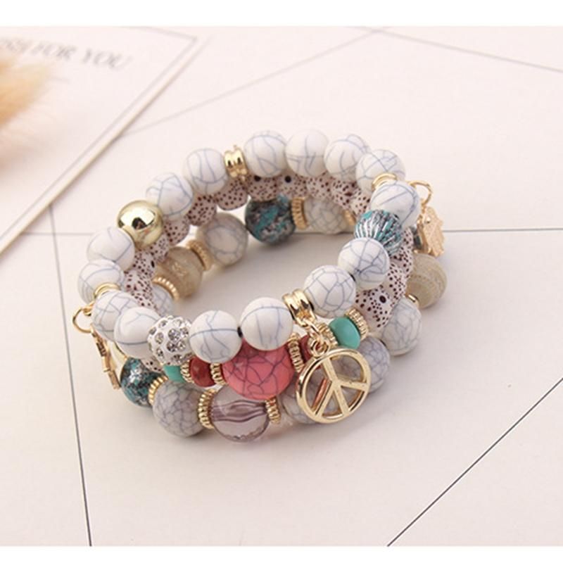 Bracelet Ethnique Multicouche Perlé Bracelet Pendentif En Alliage De Pierre Naturelle Colorée Pour Femme