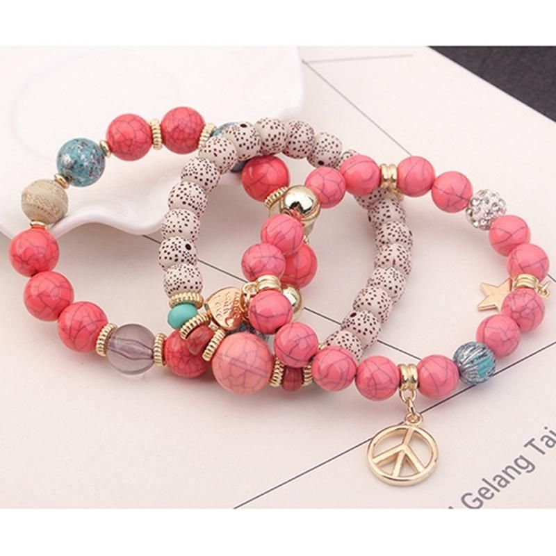 Bracelet Ethnique Multicouche Perlé Bracelet Pendentif En Alliage De Pierre Naturelle Colorée Pour Femme