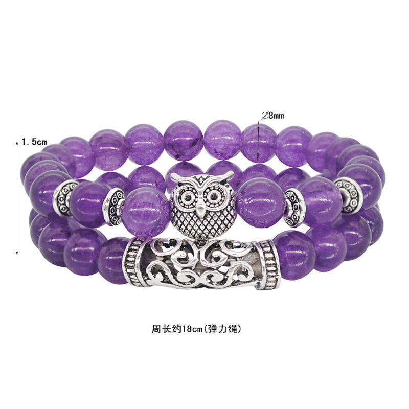 Bracelet Hibou En Argent Tibétain Fait À La Main Pierre Précieuse Naturelle Cristal Élastique Corde Hommes Femmes Bracelet Perlé