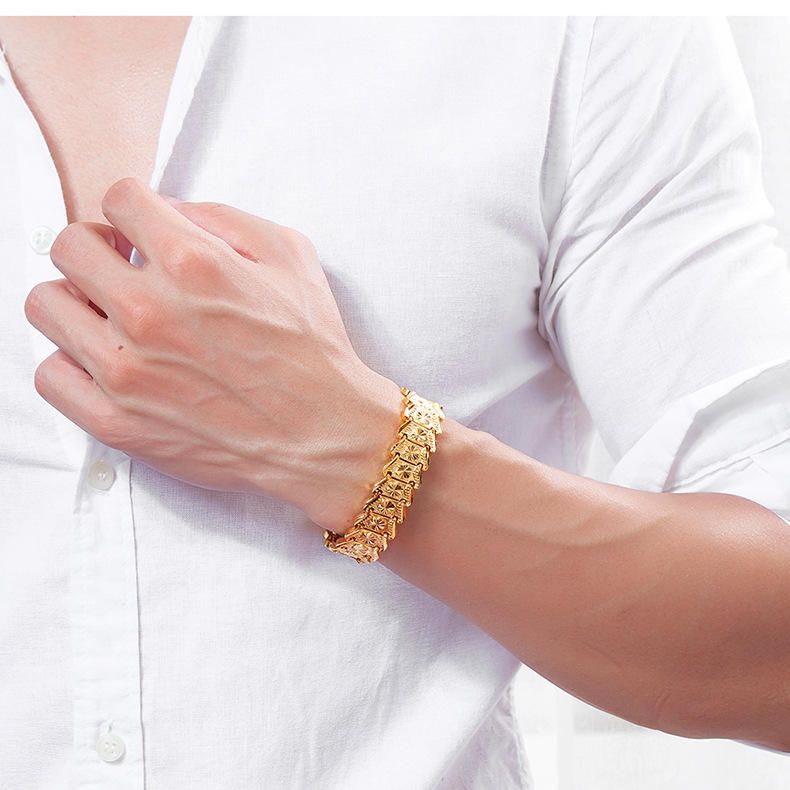 Bracelet Homme Forme Fleur Plaqué Or 18k