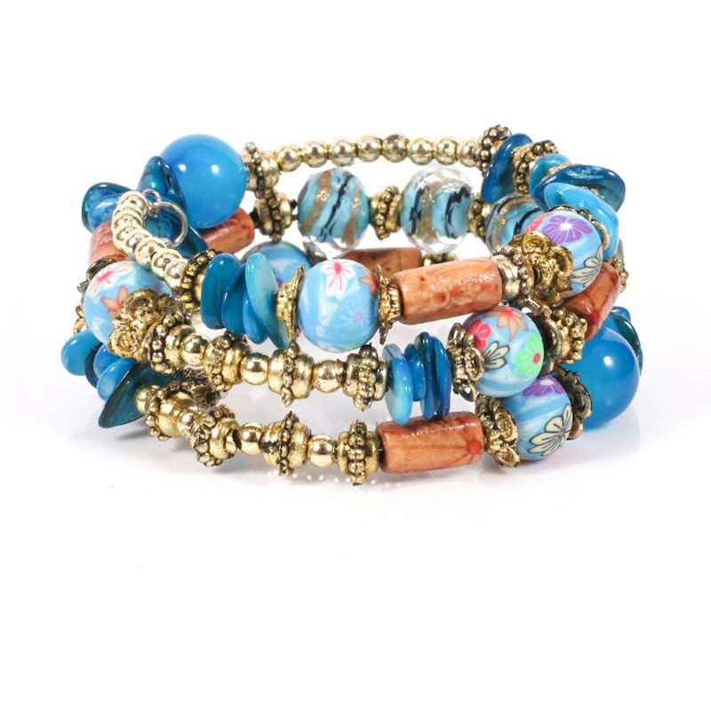 Bracelet De Perles Imprimé Bohème Bracelet De Perles Multicouche Style Rétro Pour Femme