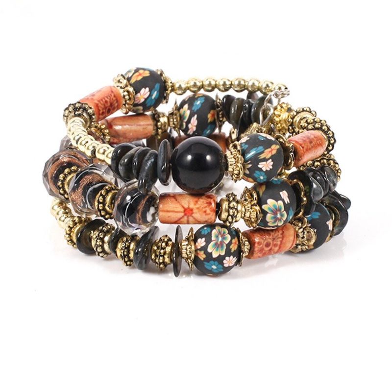 Bracelet De Perles Imprimé Bohème Bracelet De Perles Multicouche Style Rétro Pour Femme