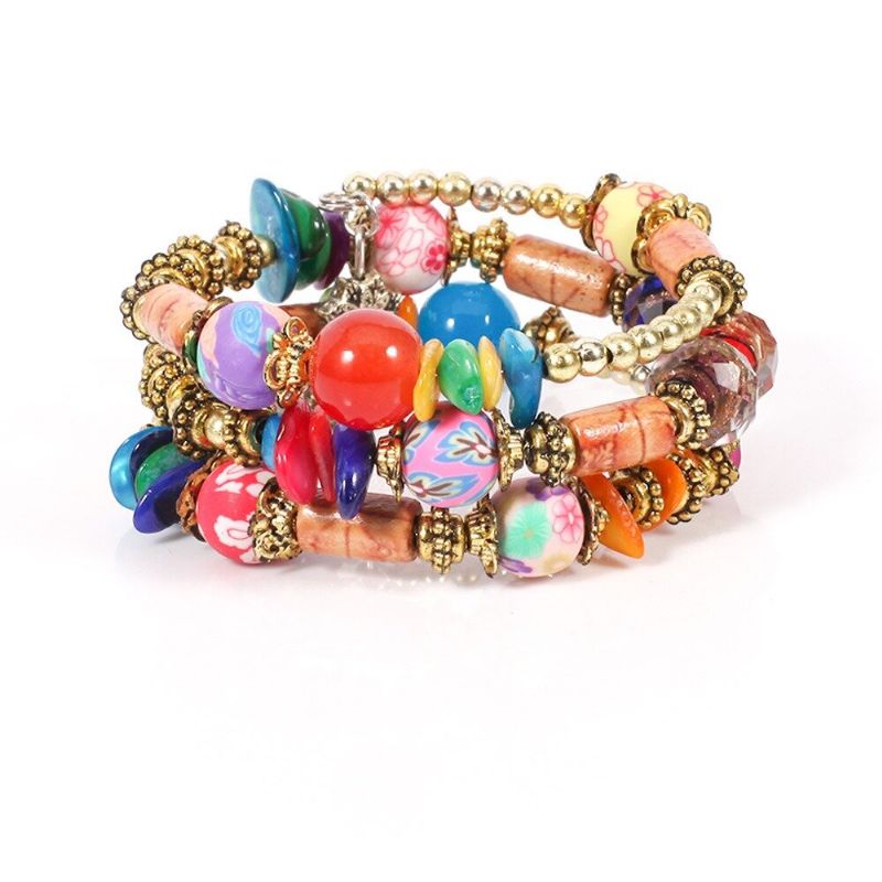 Bracelet De Perles Imprimé Bohème Bracelet De Perles Multicouche Style Rétro Pour Femme