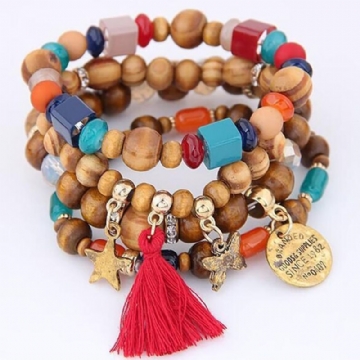 Bracelet De Perles De Mélange De Couleurs Rétro Bohème Papillon Étoiles Bracelet Multicouche Pour Femme