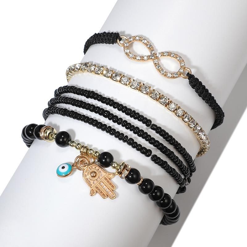 Bracelet Tissé Diamant Tendance Bracelet Multicouche Tête Or Métallique Pour Femme