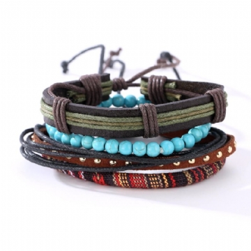 Bracelets Punk Multicouches Perles Tissées Réglables Bracelets En Cuir Pour Hommes