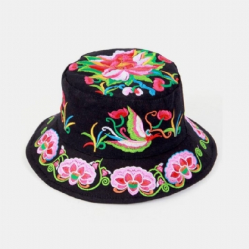 Broderie Style Ethnique Motif Forme Ronde Visière Soleil Chapeau Seau Chapeau Pour Femme