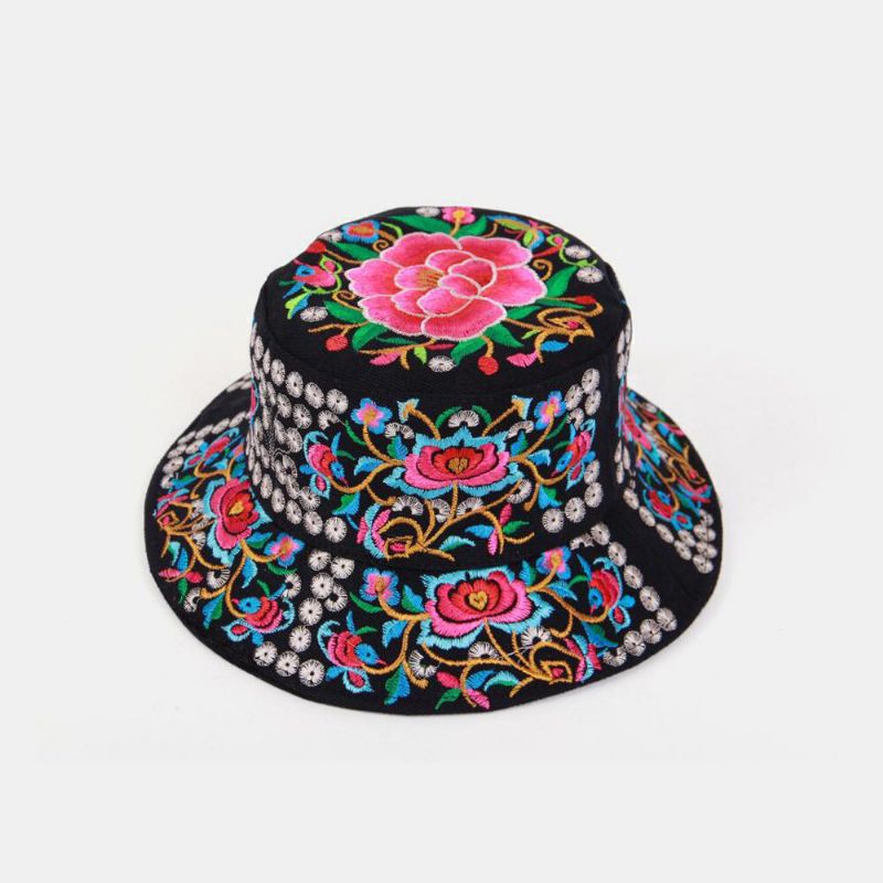 Broderie Style Ethnique Motif Forme Ronde Visière Soleil Chapeau Seau Chapeau Pour Femme