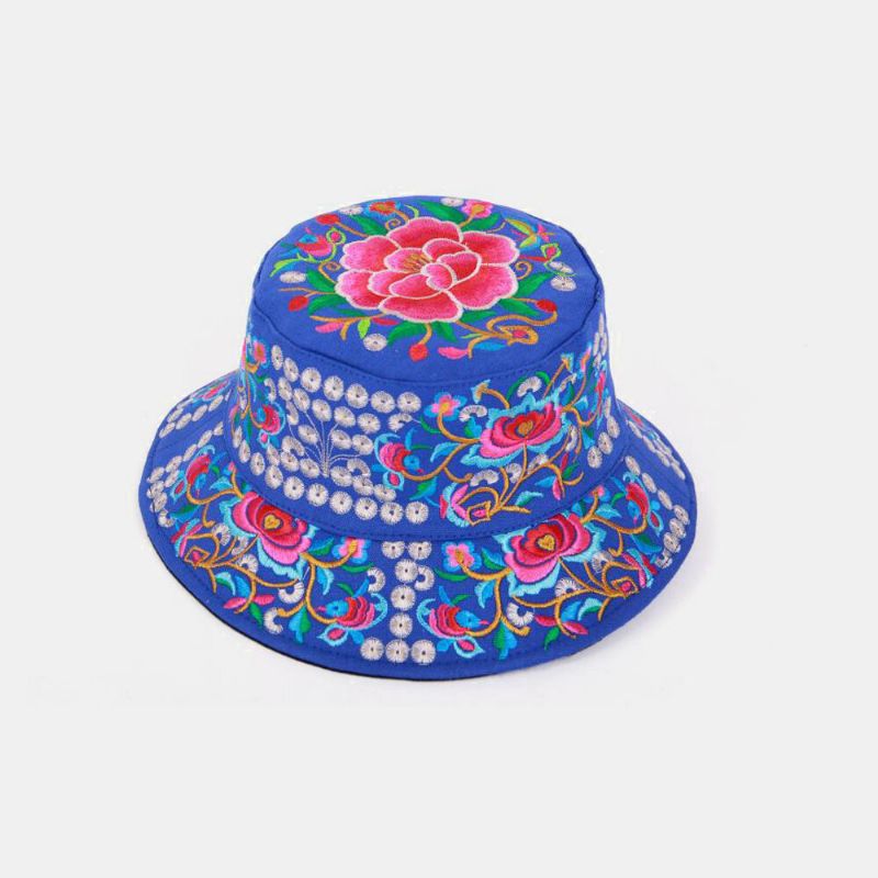 Broderie Style Ethnique Motif Forme Ronde Visière Soleil Chapeau Seau Chapeau Pour Femme