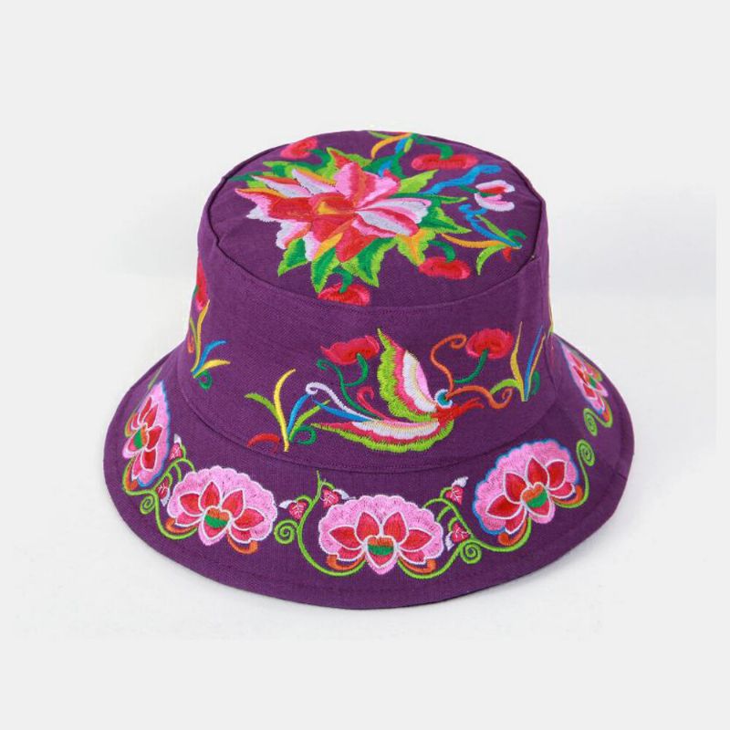 Broderie Style Ethnique Motif Forme Ronde Visière Soleil Chapeau Seau Chapeau Pour Femme