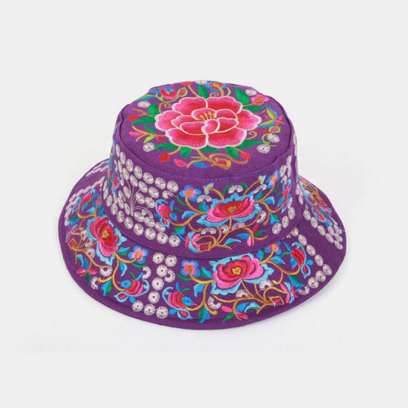 Broderie Style Ethnique Motif Forme Ronde Visière Soleil Chapeau Seau Chapeau Pour Femme