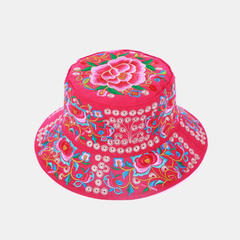 Broderie Style Ethnique Motif Forme Ronde Visière Soleil Chapeau Seau Chapeau Pour Femme