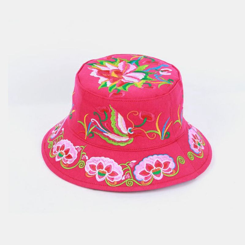 Broderie Style Ethnique Motif Forme Ronde Visière Soleil Chapeau Seau Chapeau Pour Femme