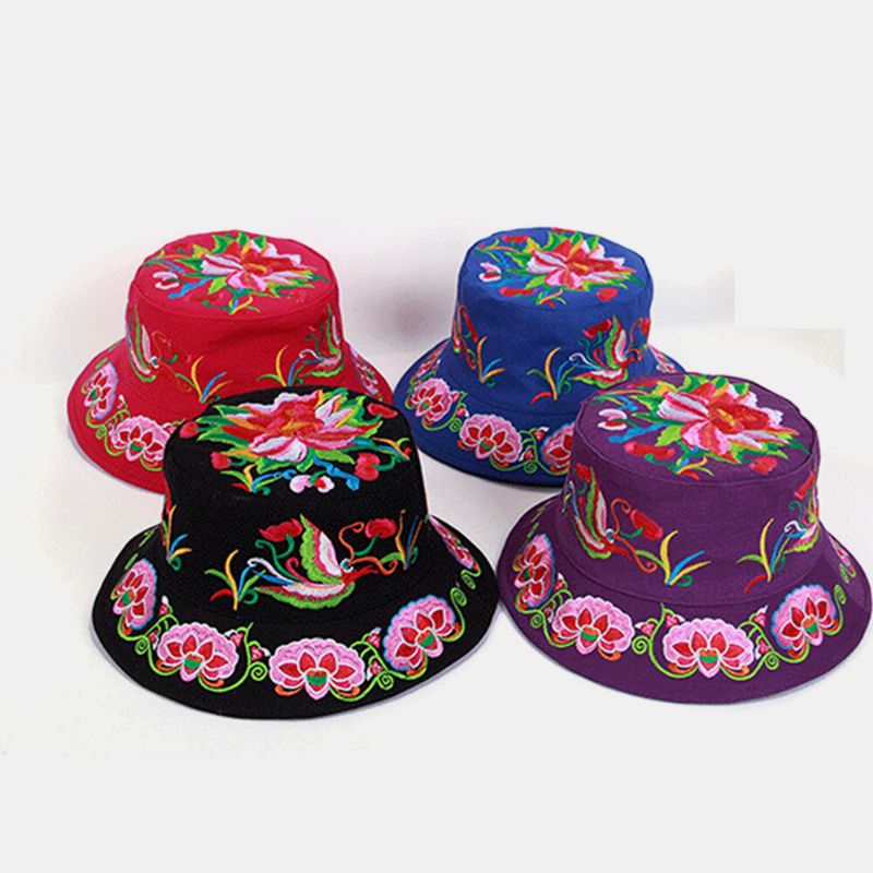 Broderie Style Ethnique Motif Forme Ronde Visière Soleil Chapeau Seau Chapeau Pour Femme