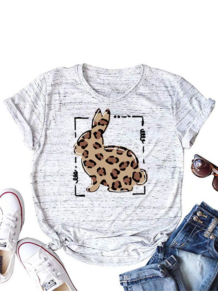 Bunny Print T-shirt Décontracté À Manches Courtes Grande Taille Pour Femme