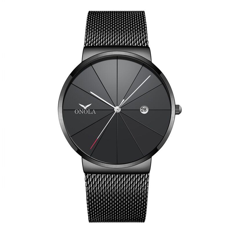 Business Casual Alliage Mesh Band Calendrier Étanche Hommes Montre À Quartz Montre-bracelet