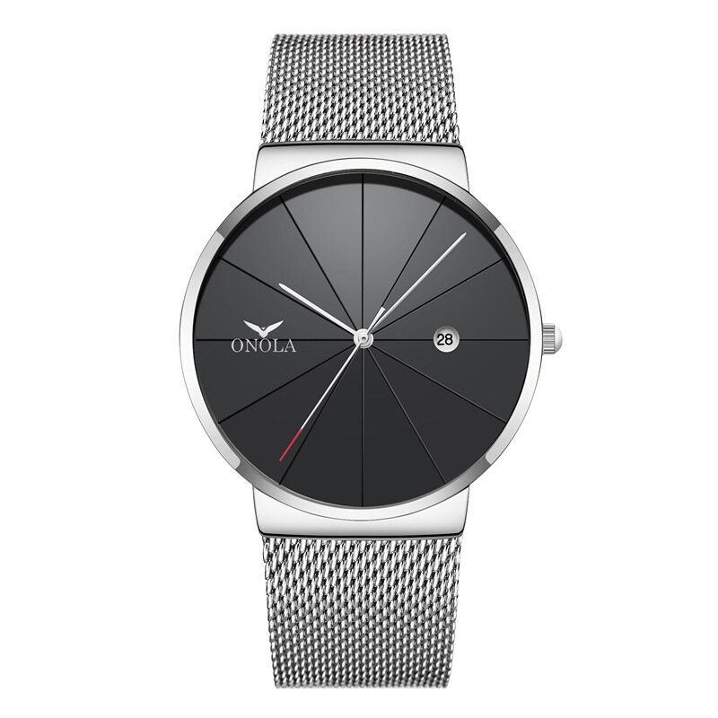 Business Casual Alliage Mesh Band Calendrier Étanche Hommes Montre À Quartz Montre-bracelet