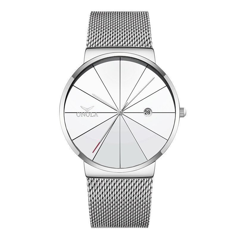 Business Casual Alliage Mesh Band Calendrier Étanche Hommes Montre À Quartz Montre-bracelet