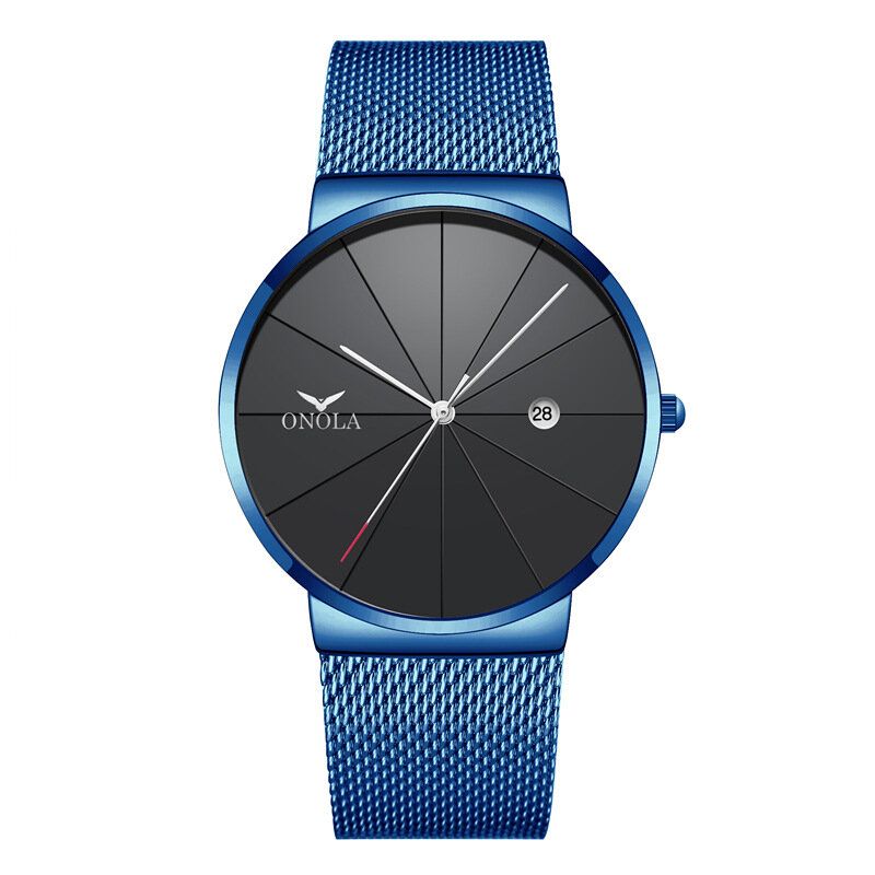 Business Casual Alliage Mesh Band Calendrier Étanche Hommes Montre À Quartz Montre-bracelet