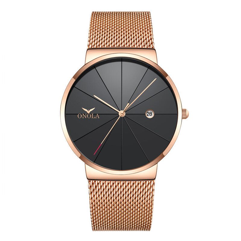 Business Casual Alliage Mesh Band Calendrier Étanche Hommes Montre À Quartz Montre-bracelet