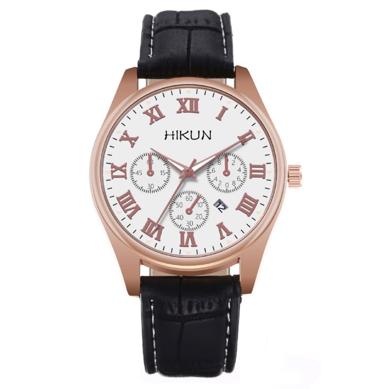 Business Casual Big Simple Dial Bracelet En Cuir Pu Montre À Quartz Pour Hommes