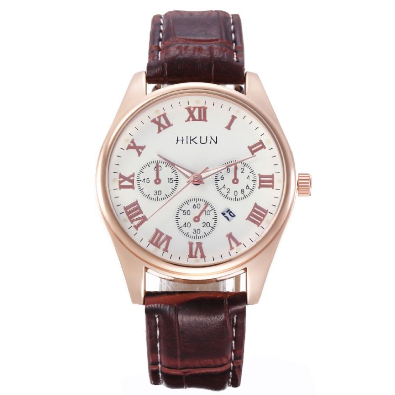 Business Casual Big Simple Dial Bracelet En Cuir Pu Montre À Quartz Pour Hommes