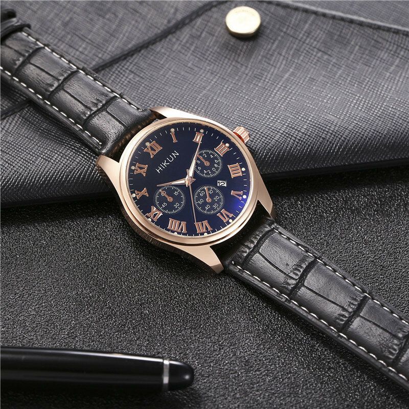 Business Casual Big Simple Dial Bracelet En Cuir Pu Montre À Quartz Pour Hommes