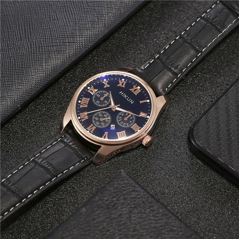 Business Casual Big Simple Dial Bracelet En Cuir Pu Montre À Quartz Pour Hommes