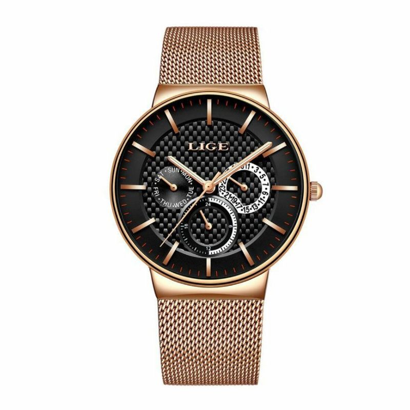 Business Casual Men Watch Étanche Luminous Date Week Display Quartz Watch