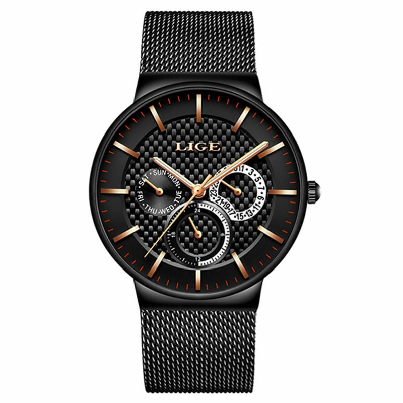 Business Casual Men Watch Étanche Luminous Date Week Display Quartz Watch