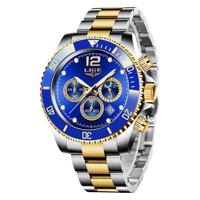 Business Casual Multifonctionnel Pointeur Lumineux Avec Petits Cadrans Chronographe Bracelet En Acier Inoxydable 3atm Étanche Hommes Montre À Quartz Montre-bracelet