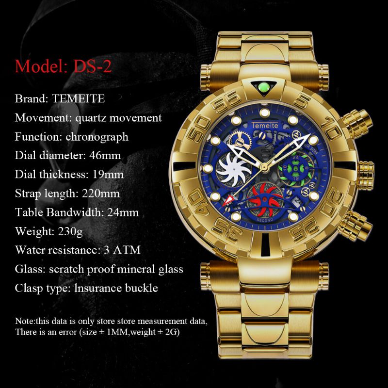 Business Luminous Chronograph Calendar Date Display Steel Waterproof Men Quartz Watch