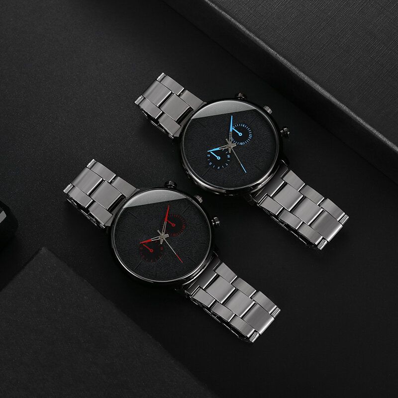 Business Sport Cadran Givré Rond Chronographe Bracelet En Alliage Étanche Hommes Montre À Quartz