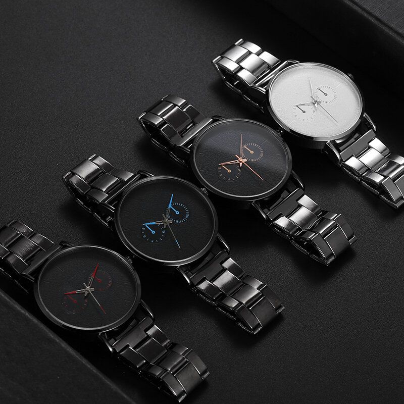 Business Sport Cadran Givré Rond Chronographe Bracelet En Alliage Étanche Hommes Montre À Quartz